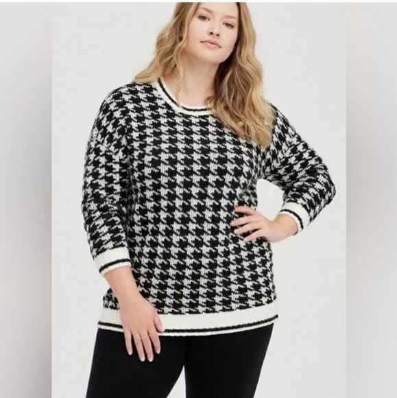 🆕️ Torrid Houndstooth Pullover Crewneck Extra Soft Sweater 3 3x 22/24 NWT