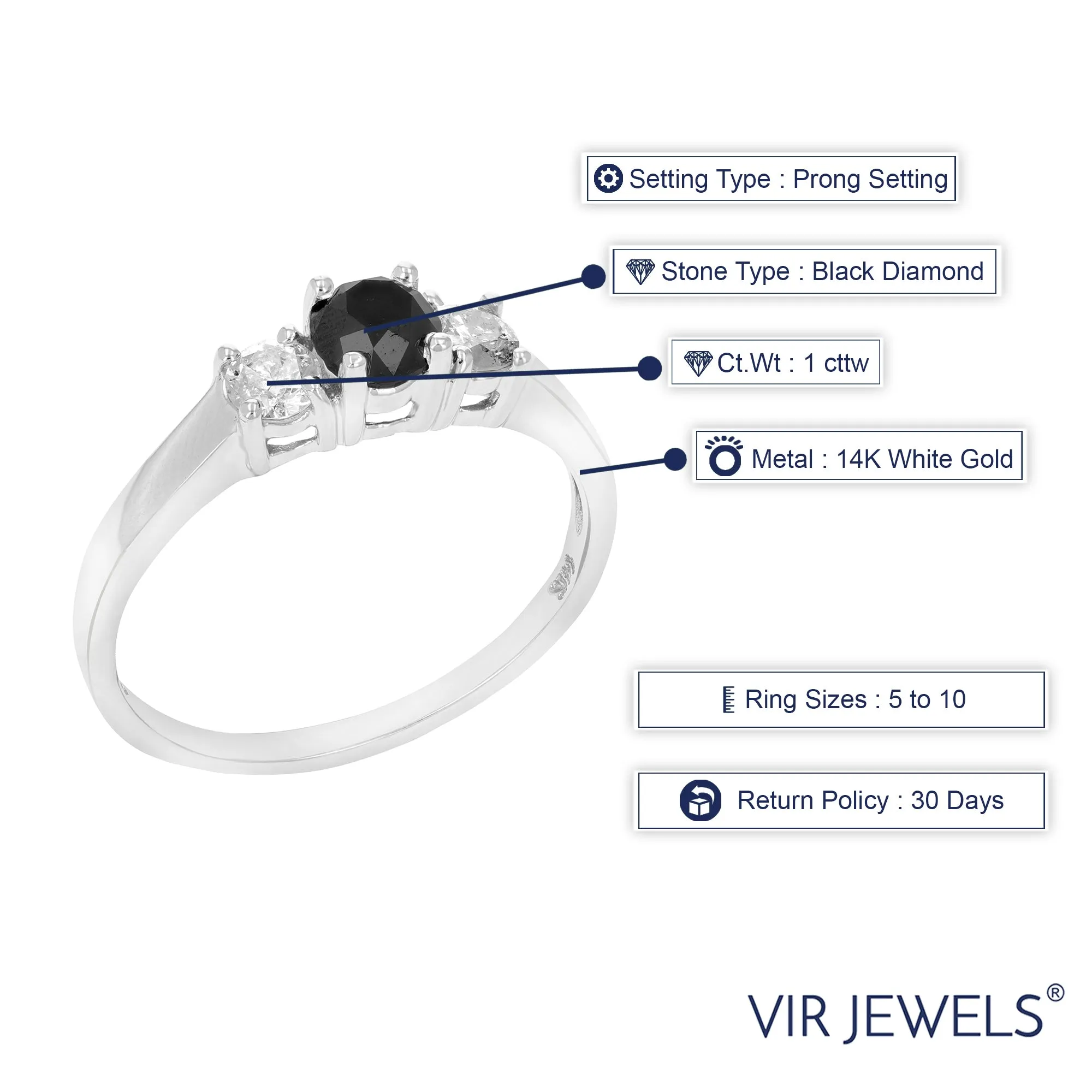 1 cttw Black and White Diamond Ring in 14K White Gold