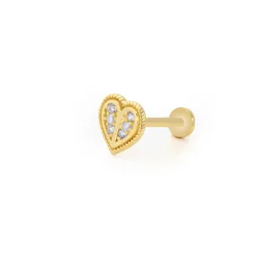 14k Gold Processing Detail Minimal Stone Heart Tragus Piercing
