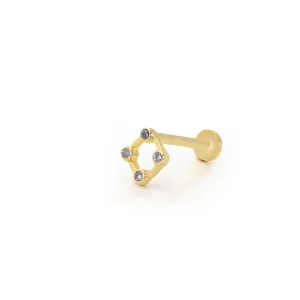 14k Gold Square Four Stone Minimal Tragus Piercing