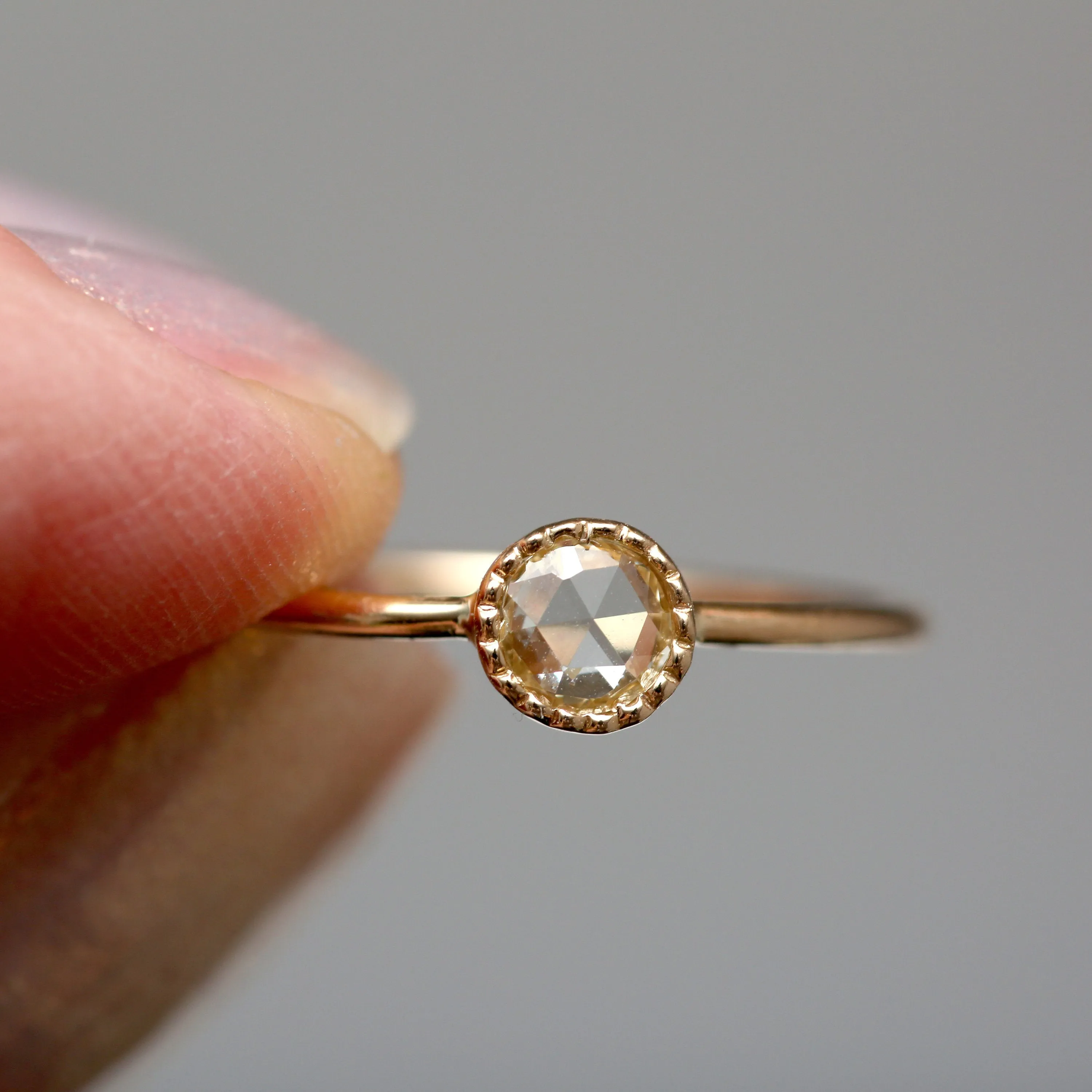14k Rose Cut Diamond Round Solitaire Ring