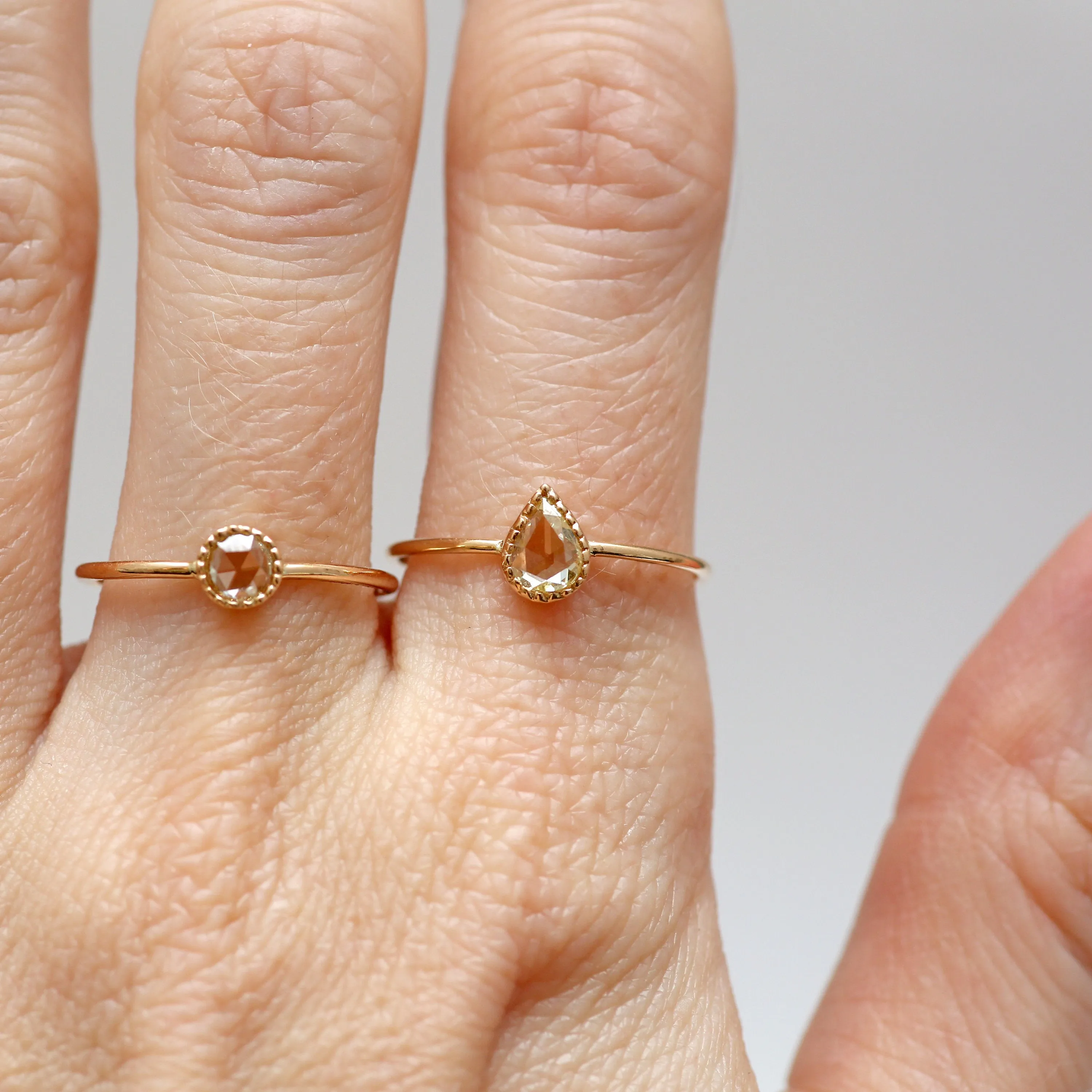 14k Rose Cut Diamond Round Solitaire Ring