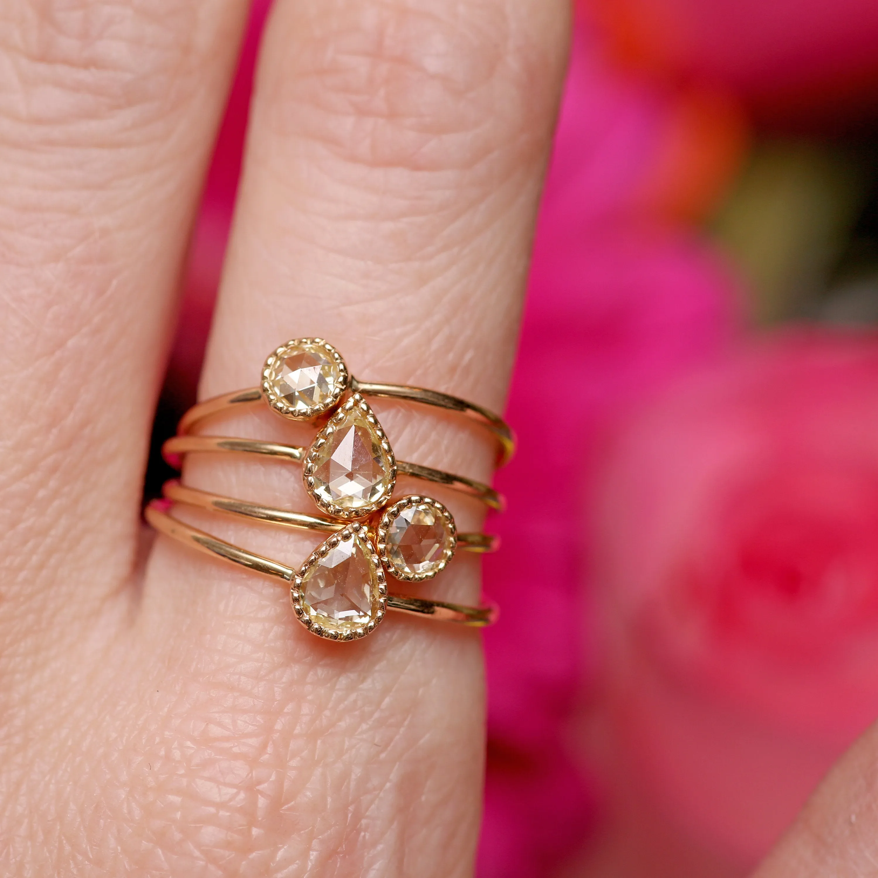 14k Rose Cut Diamond Round Solitaire Ring