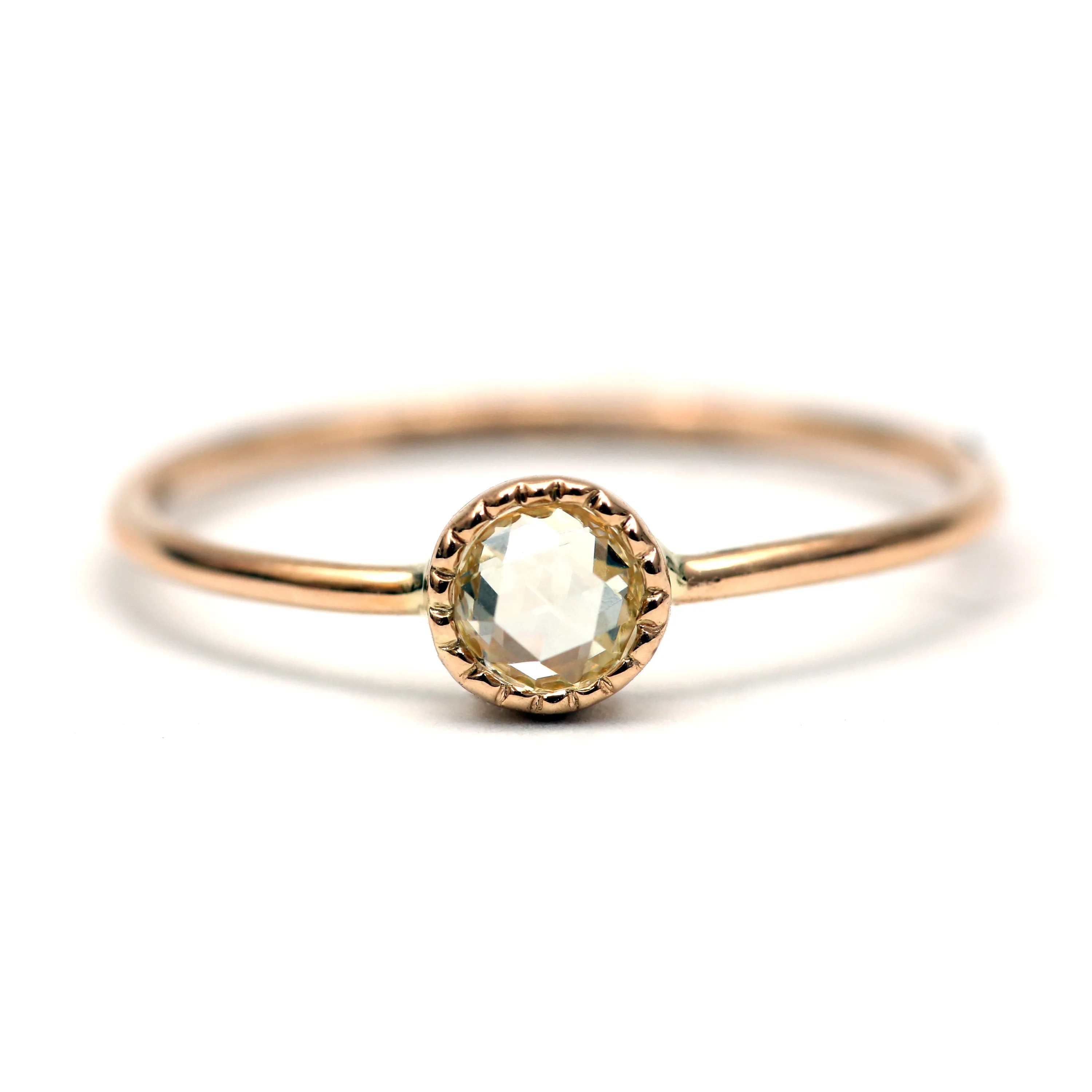 14k Rose Cut Diamond Round Solitaire Ring