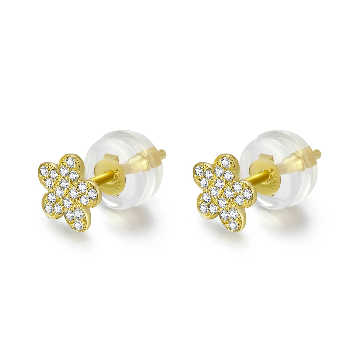 14K Solid Gold Flower Stud Earring Exclusively Handcrafted 0.105 Carat Natural Diamond (H-F Color, VS1-VS2 Clarity)