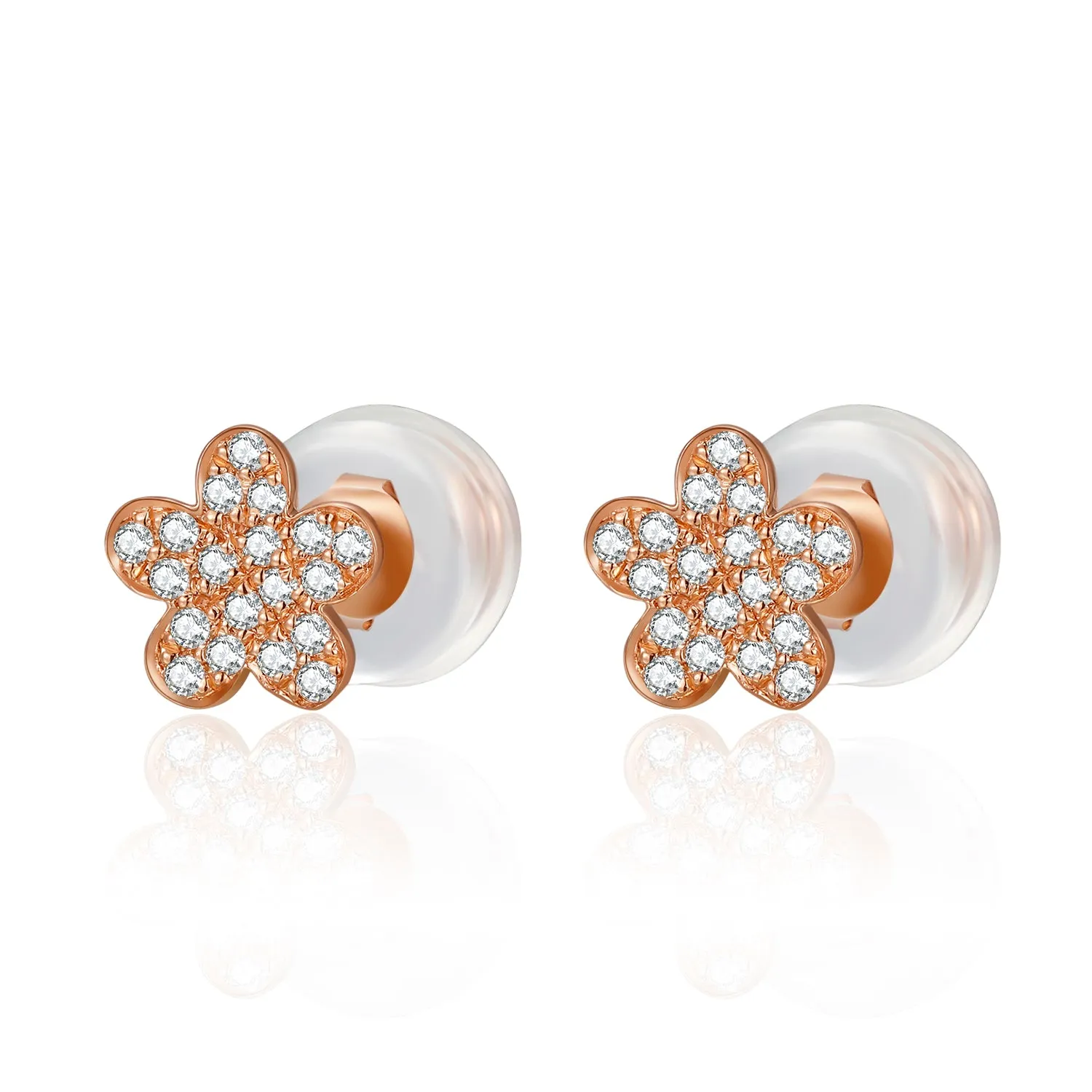 14K Solid Gold Flower Stud Earring Exclusively Handcrafted 0.105 Carat Natural Diamond (H-F Color, VS1-VS2 Clarity)