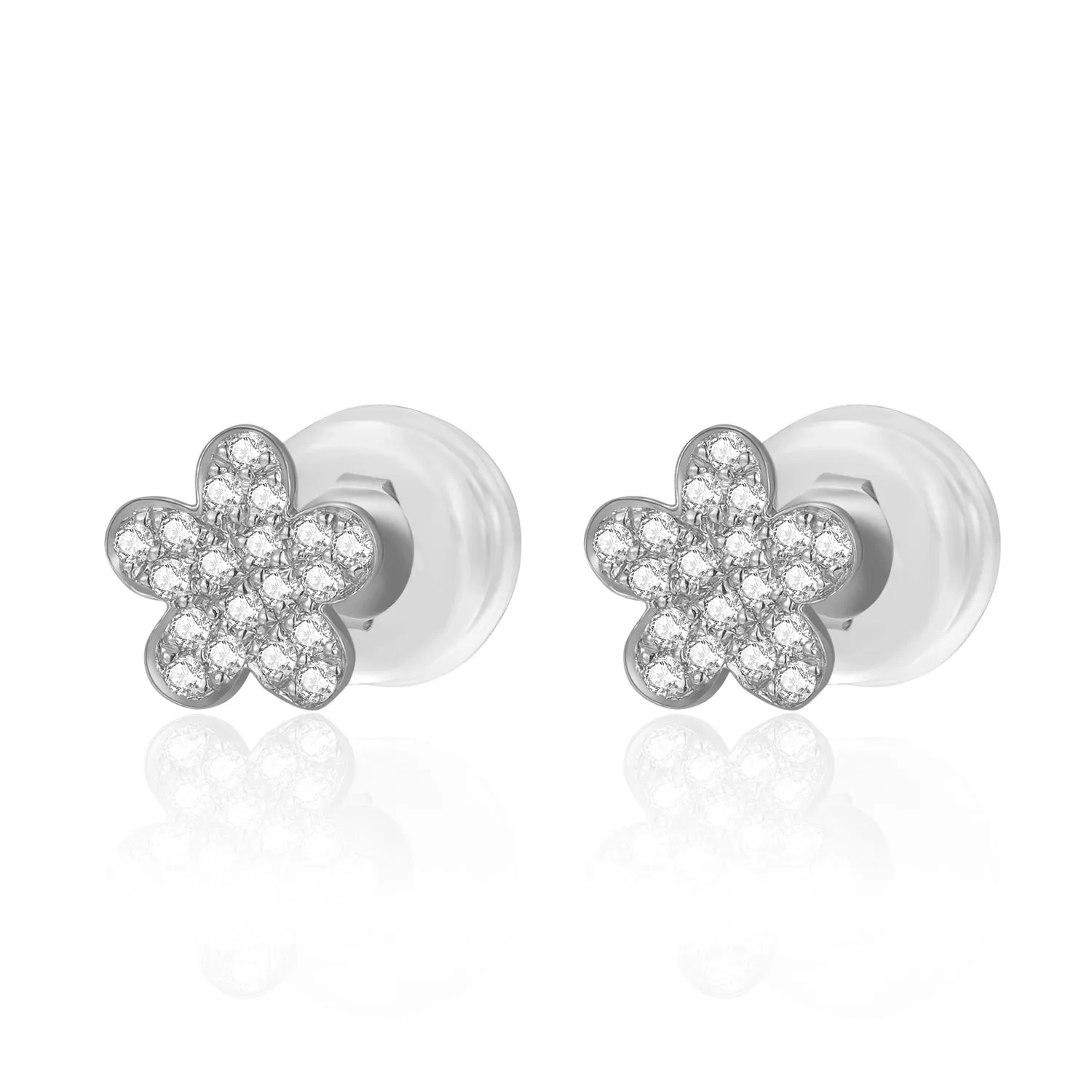 14K Solid Gold Flower Stud Earring Exclusively Handcrafted 0.105 Carat Natural Diamond (H-F Color, VS1-VS2 Clarity)