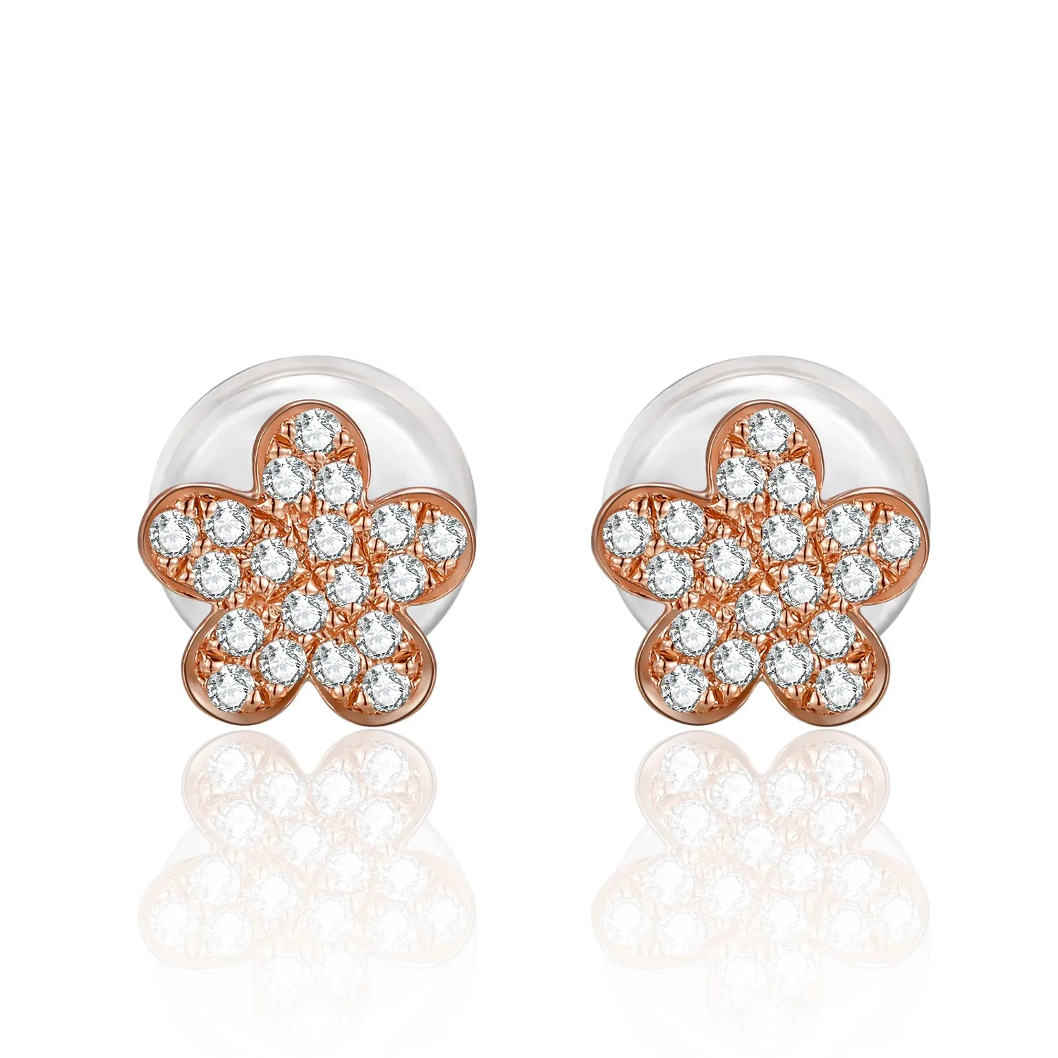 14K Solid Gold Flower Stud Earring Exclusively Handcrafted 0.105 Carat Natural Diamond (H-F Color, VS1-VS2 Clarity)