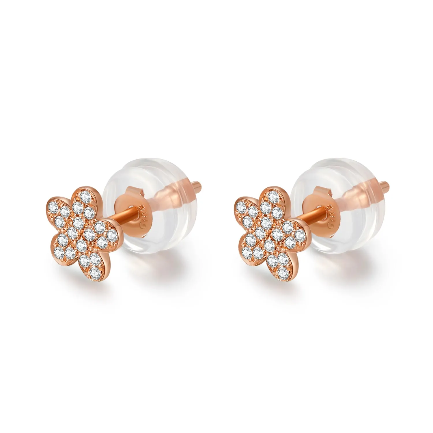 14K Solid Gold Flower Stud Earring Exclusively Handcrafted 0.105 Carat Natural Diamond (H-F Color, VS1-VS2 Clarity)