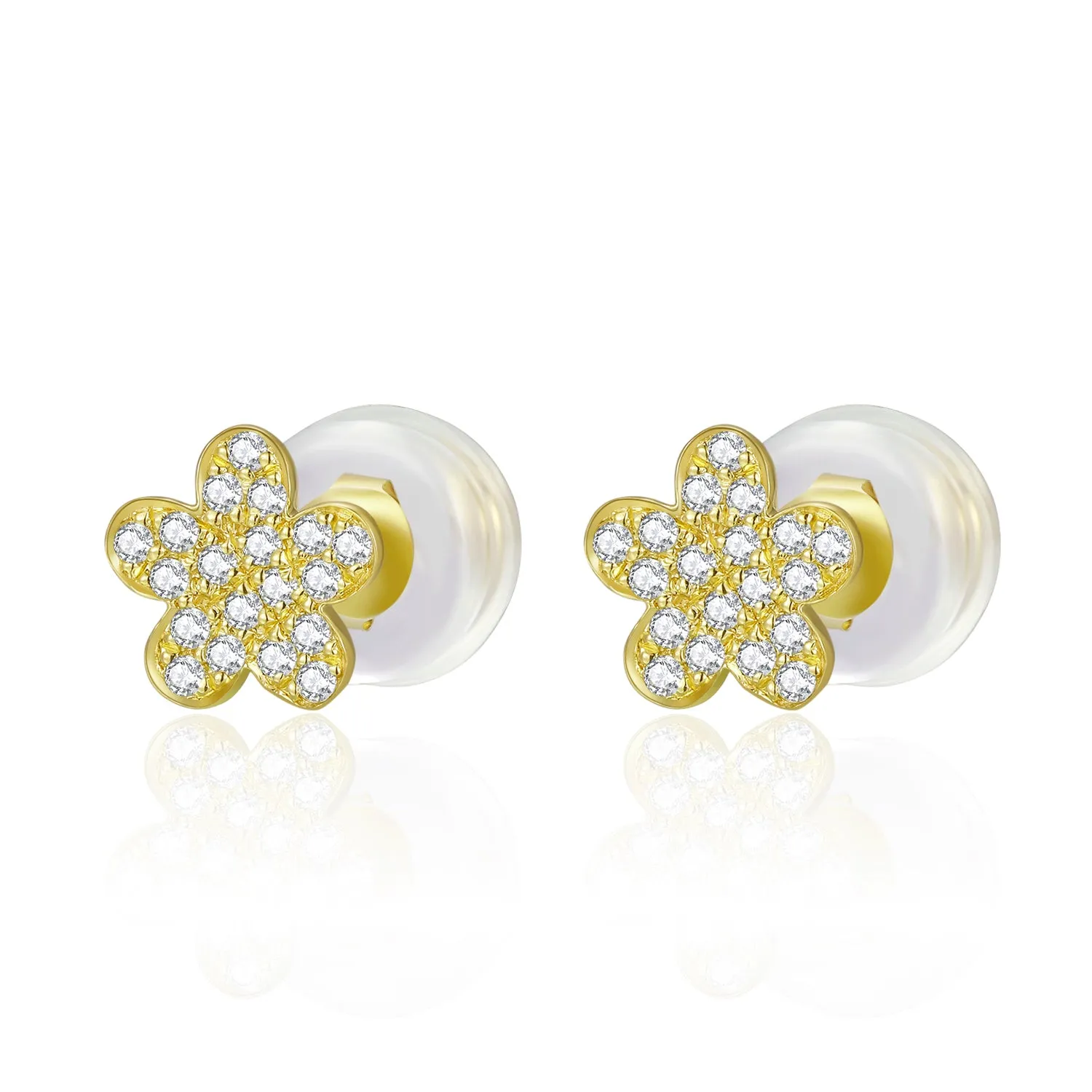 14K Solid Gold Flower Stud Earring Exclusively Handcrafted 0.105 Carat Natural Diamond (H-F Color, VS1-VS2 Clarity)