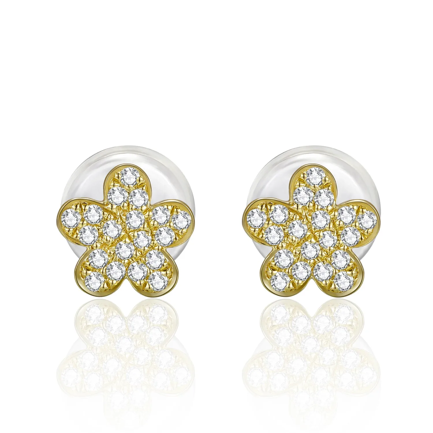 14K Solid Gold Flower Stud Earring Exclusively Handcrafted 0.105 Carat Natural Diamond (H-F Color, VS1-VS2 Clarity)
