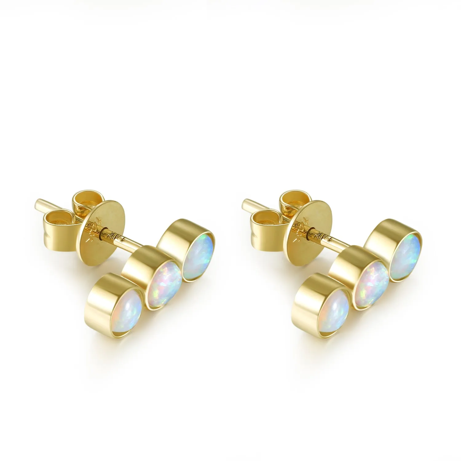 14K Solid Gold Round Cut Stud Earring Exclusively Handcrafted 0.724 Carat Opal