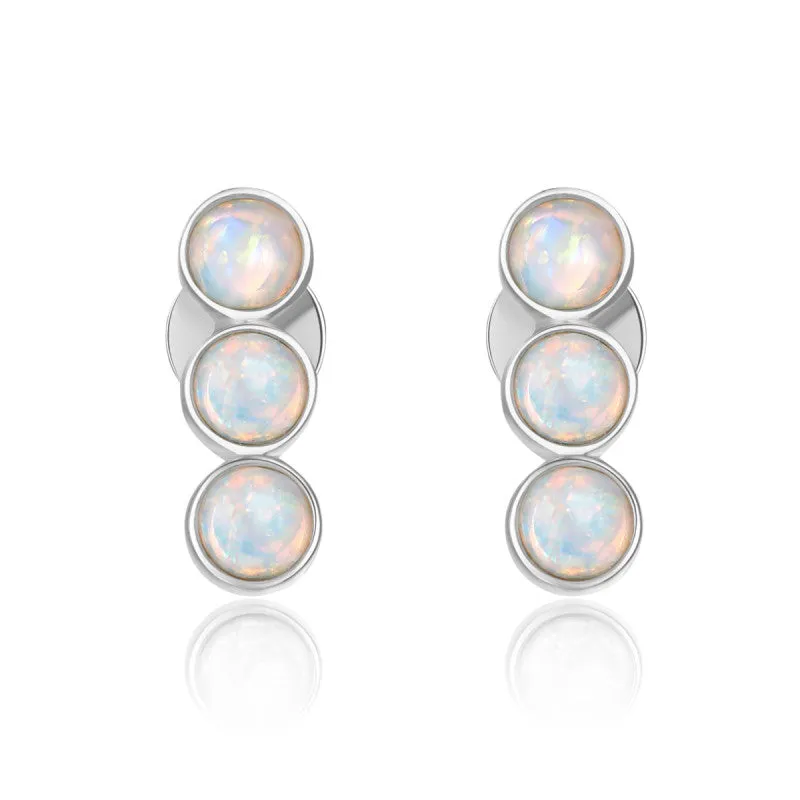 14K Solid Gold Round Cut Stud Earring Exclusively Handcrafted 0.724 Carat Opal