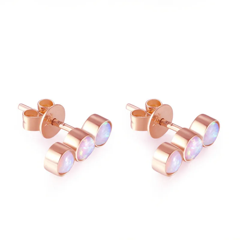 14K Solid Gold Round Cut Stud Earring Exclusively Handcrafted 0.724 Carat Opal