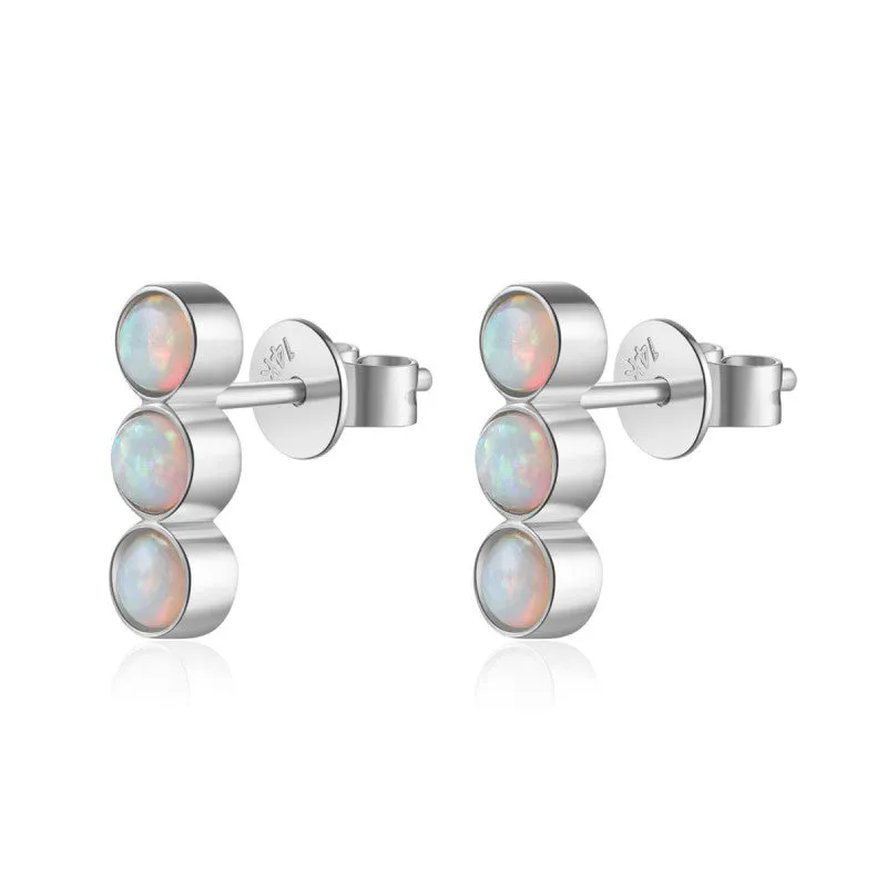14K Solid Gold Round Cut Stud Earring Exclusively Handcrafted 0.724 Carat Opal