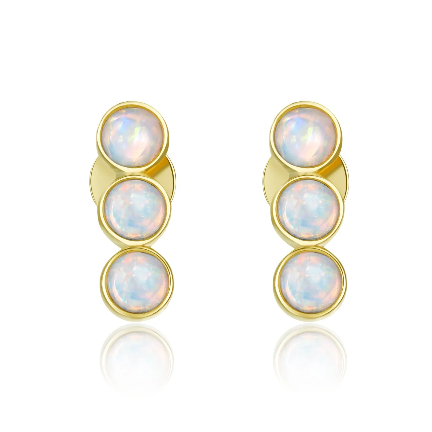14K Solid Gold Round Cut Stud Earring Exclusively Handcrafted 0.724 Carat Opal