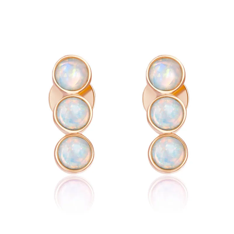 14K Solid Gold Round Cut Stud Earring Exclusively Handcrafted 0.724 Carat Opal
