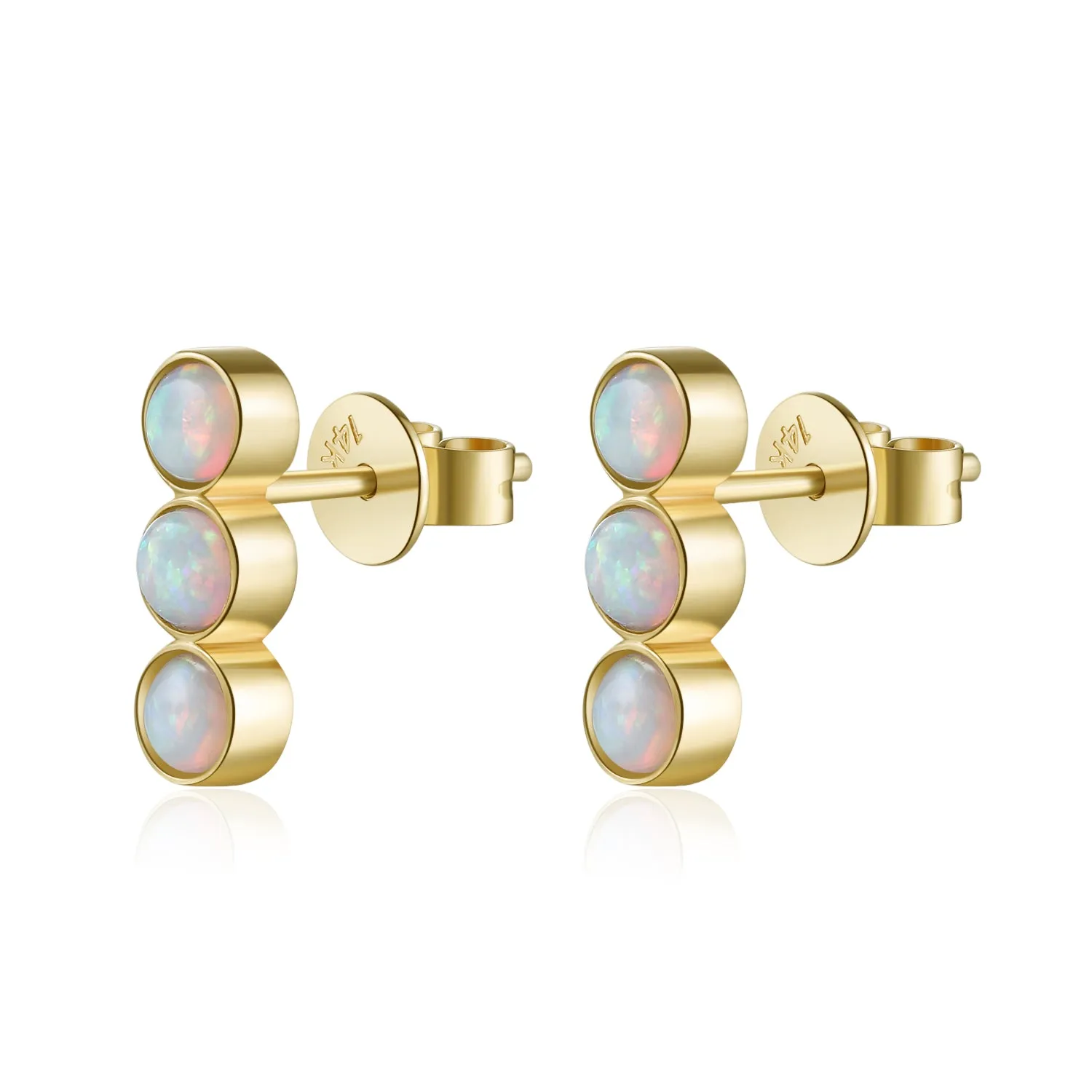 14K Solid Gold Round Cut Stud Earring Exclusively Handcrafted 0.724 Carat Opal