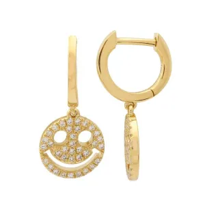 14KT Gold Diamond Smiley Face Huggie Earrings