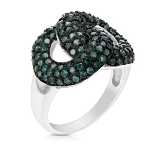 1.65 cttw Blue Diamond Interlinked Statement Ring in Sterling Silver