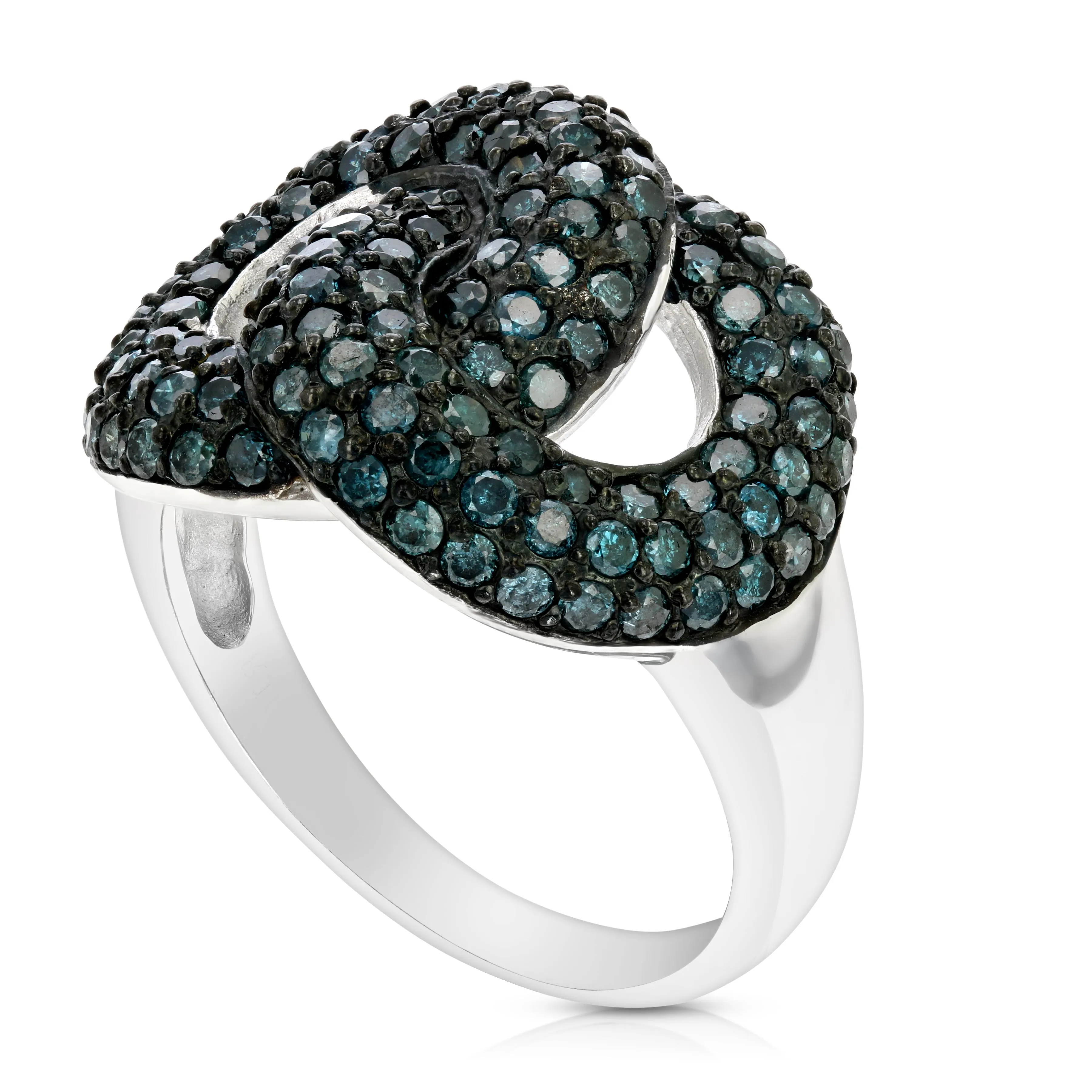 1.65 cttw Blue Diamond Interlinked Statement Ring in Sterling Silver
