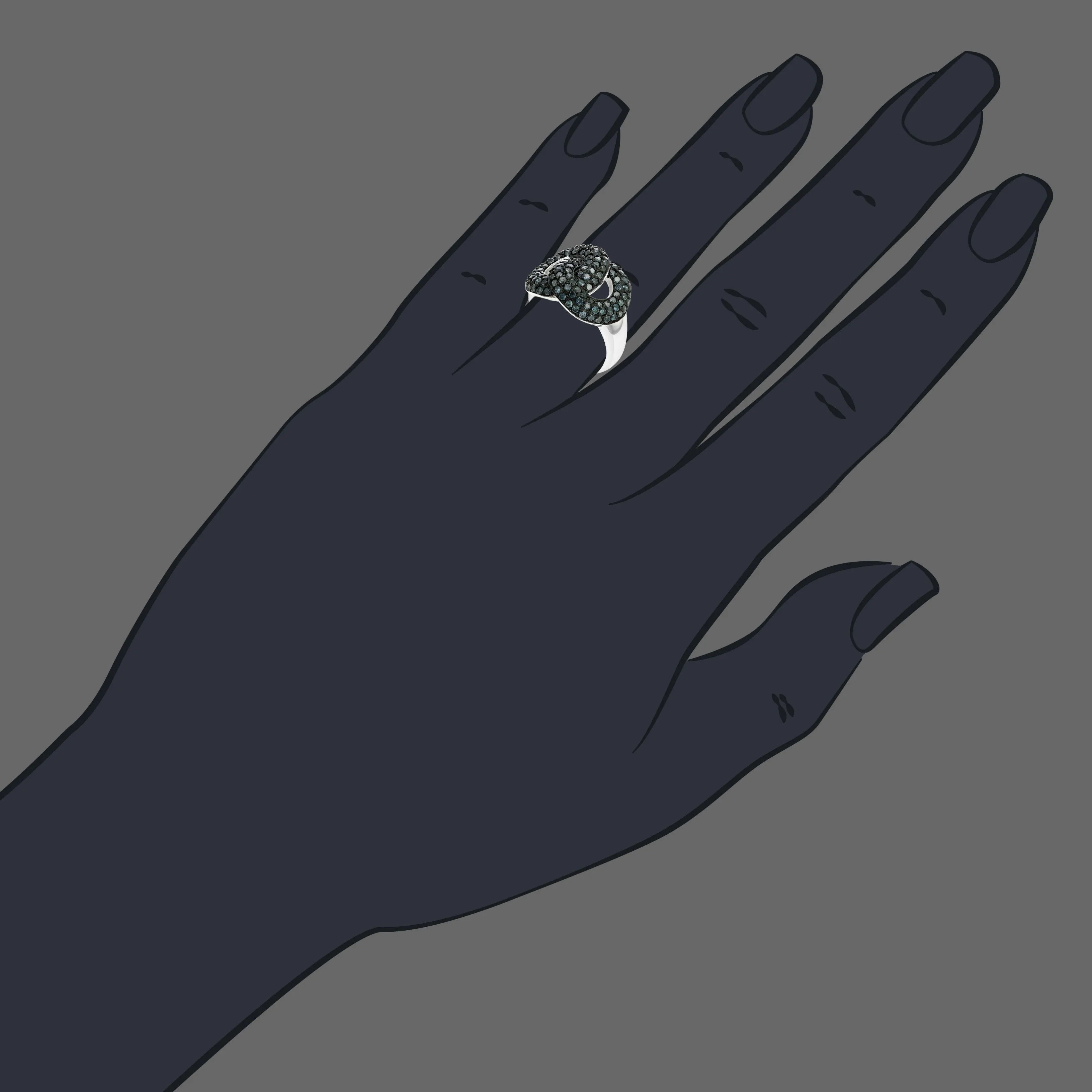 1.65 cttw Blue Diamond Interlinked Statement Ring in Sterling Silver