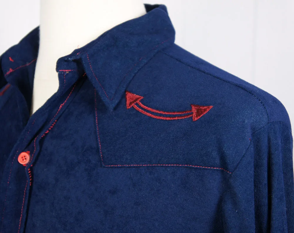 1970's Blue & Red Button Up Arnel Western Shirt  - Size L