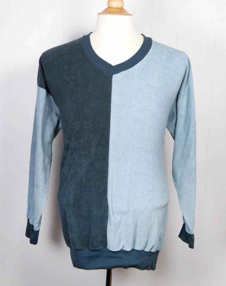 1970's Blue Color Block V-Neck Sweater - Size L
