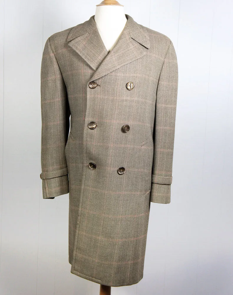 1970's Brown, Beige & Red Tweed Trench Coat - Size L
