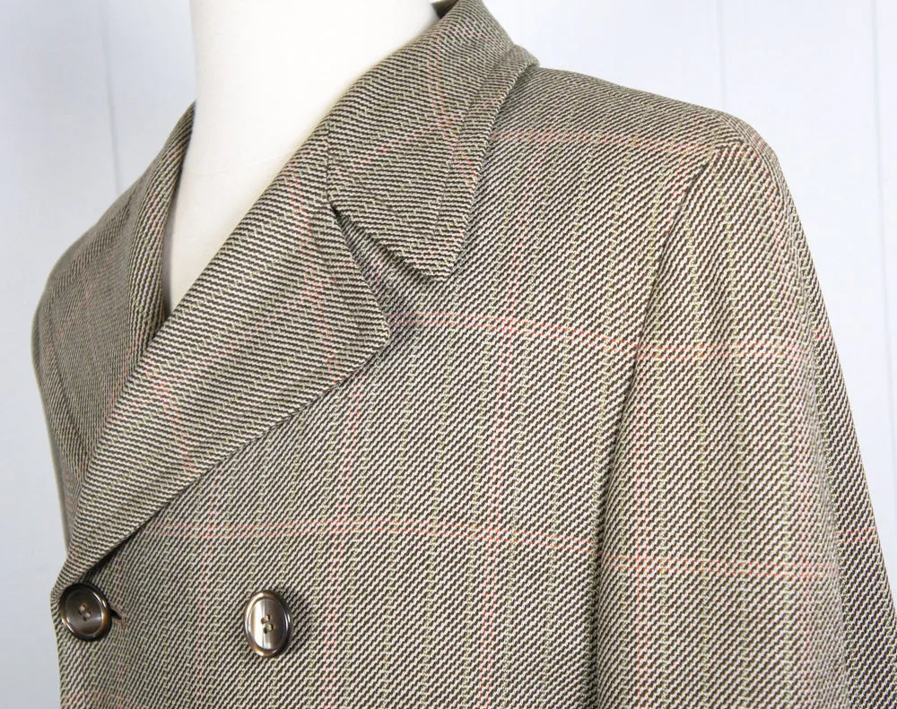 1970's Brown, Beige & Red Tweed Trench Coat - Size L