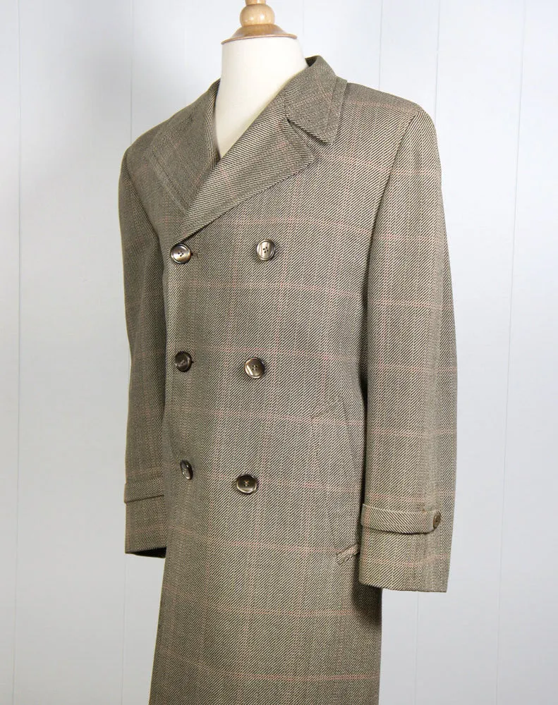 1970's Brown, Beige & Red Tweed Trench Coat - Size L