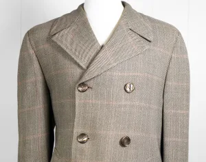 1970's Brown, Beige & Red Tweed Trench Coat - Size L