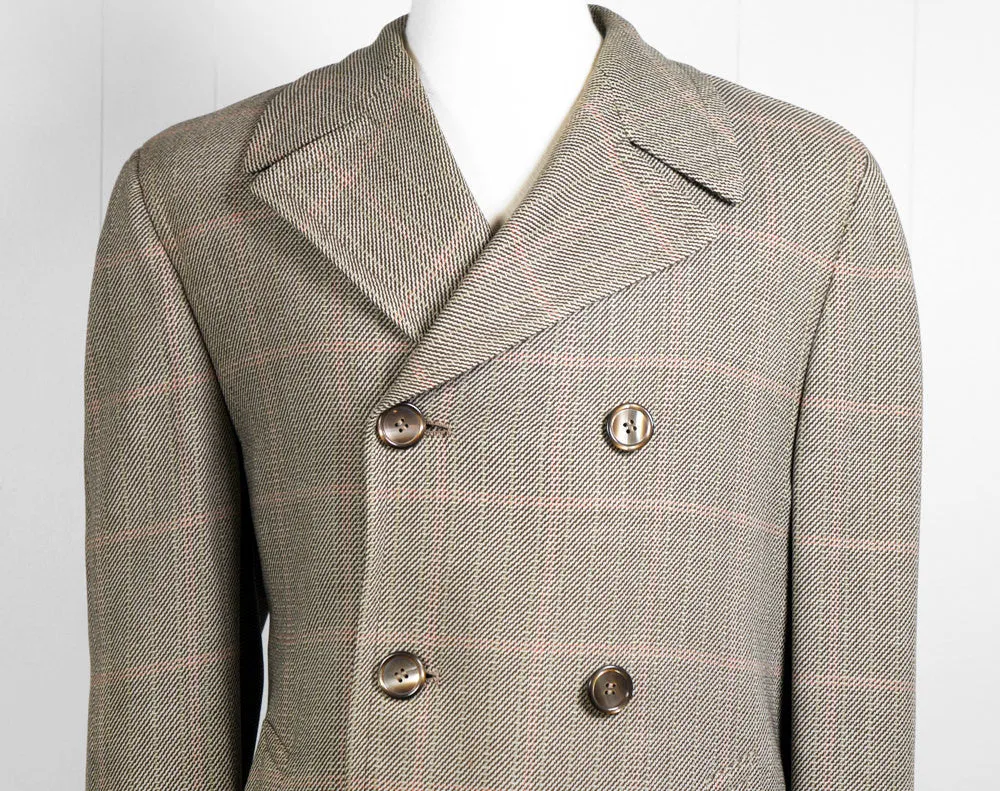 1970's Brown, Beige & Red Tweed Trench Coat - Size L