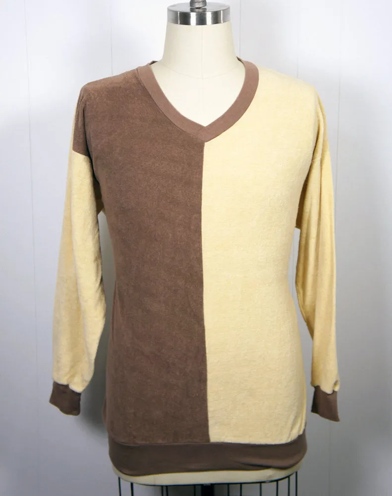 1970's Brown Color Block V-Neck Sweater - Size L