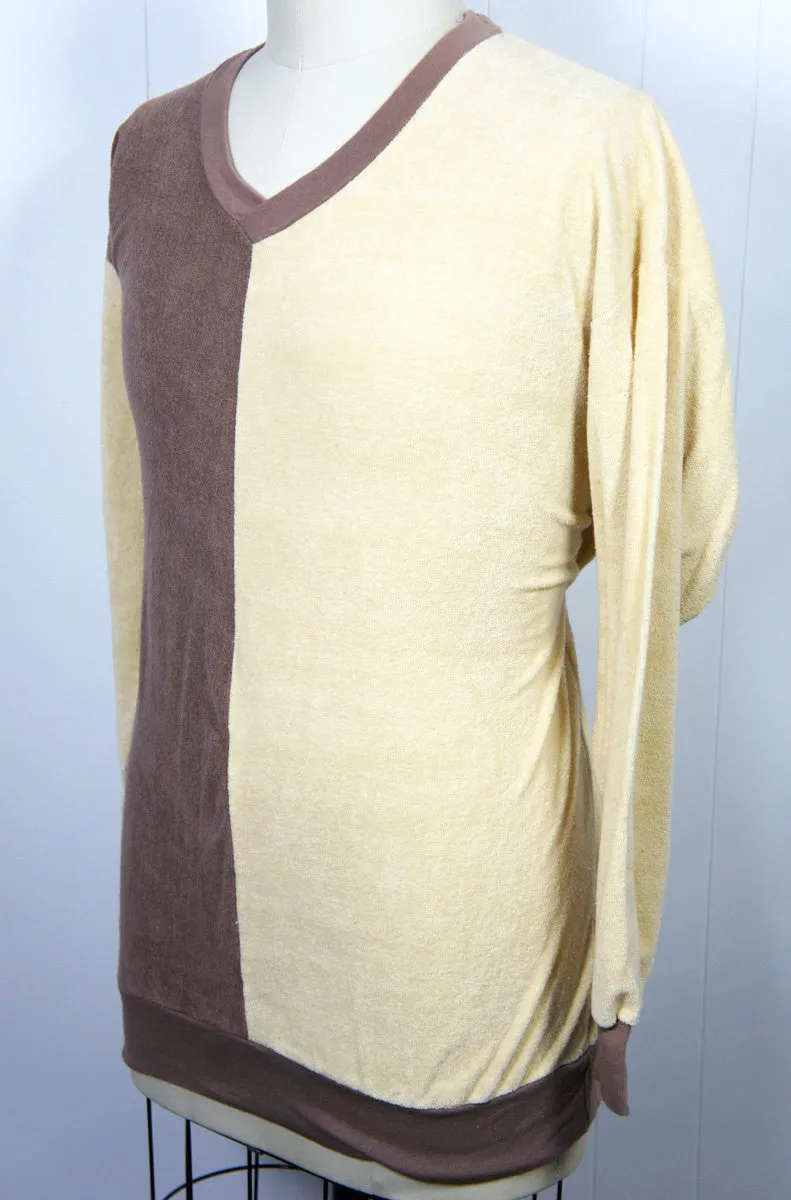 1970's Brown Color Block V-Neck Sweater - Size L