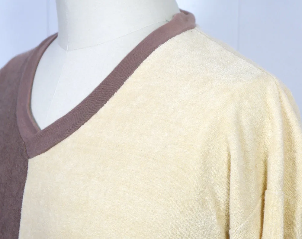 1970's Brown Color Block V-Neck Sweater - Size L