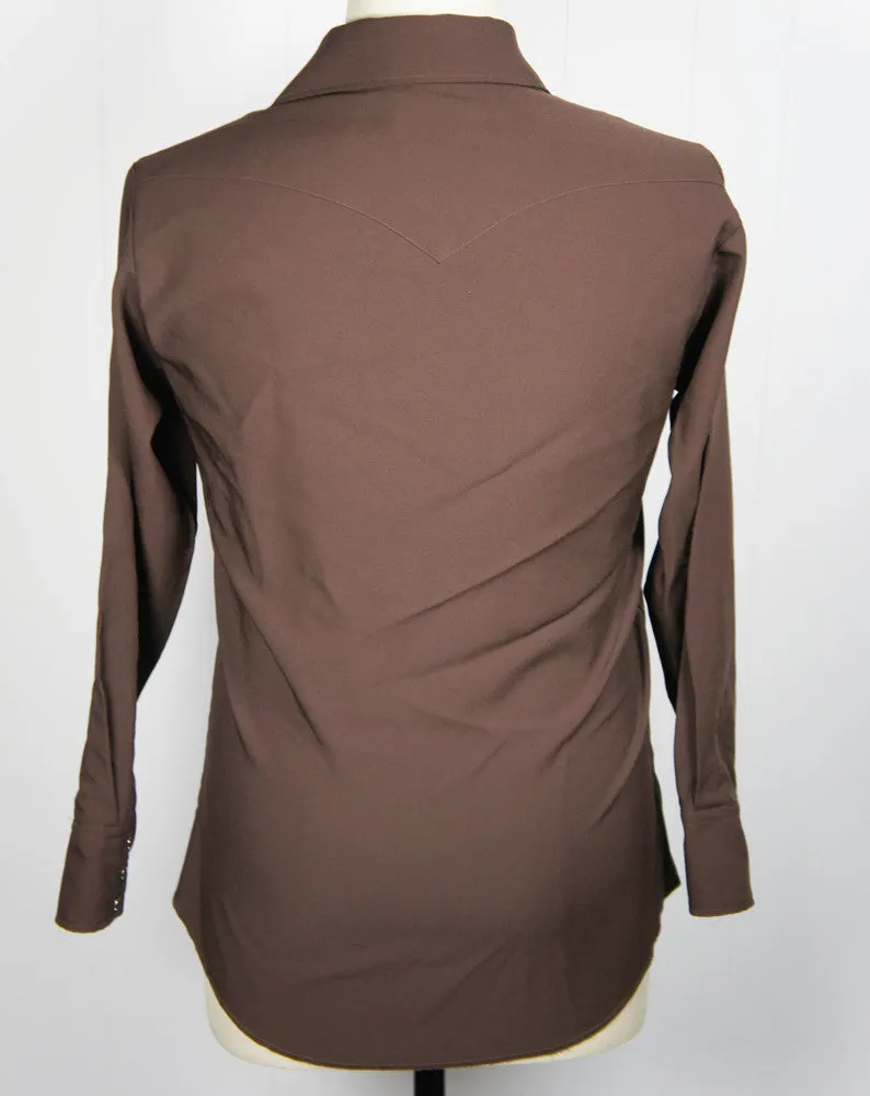 1970's Brown Polyester Western Pearl Snap Shirt - Size L