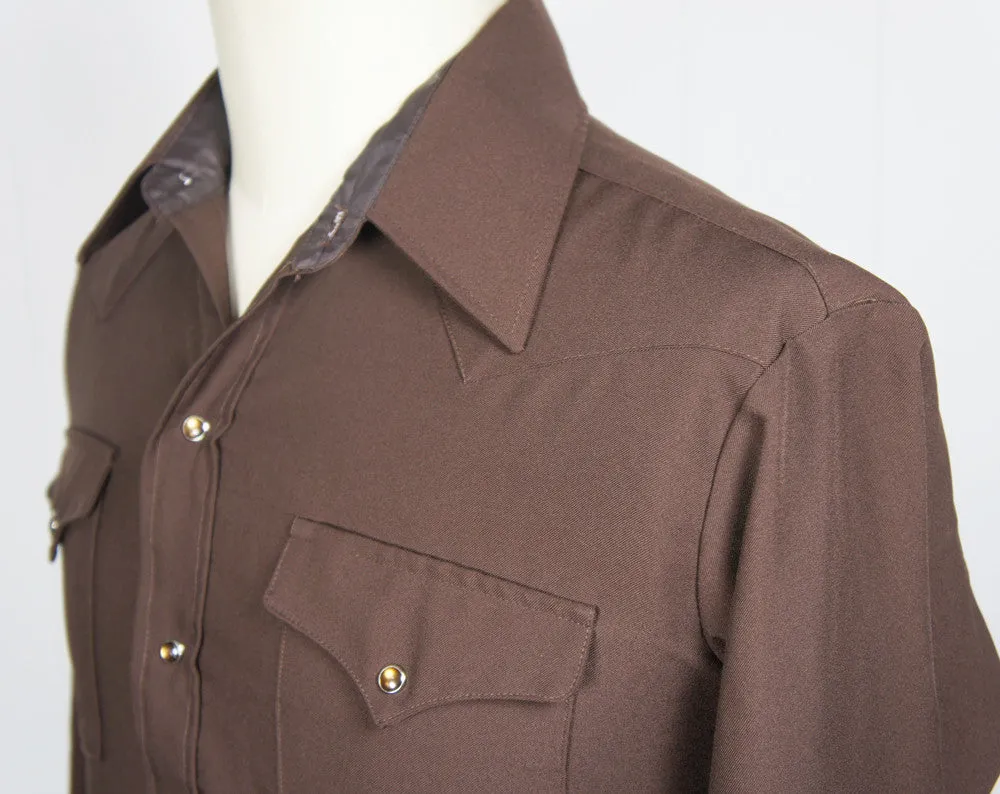 1970's Brown Polyester Western Pearl Snap Shirt - Size L