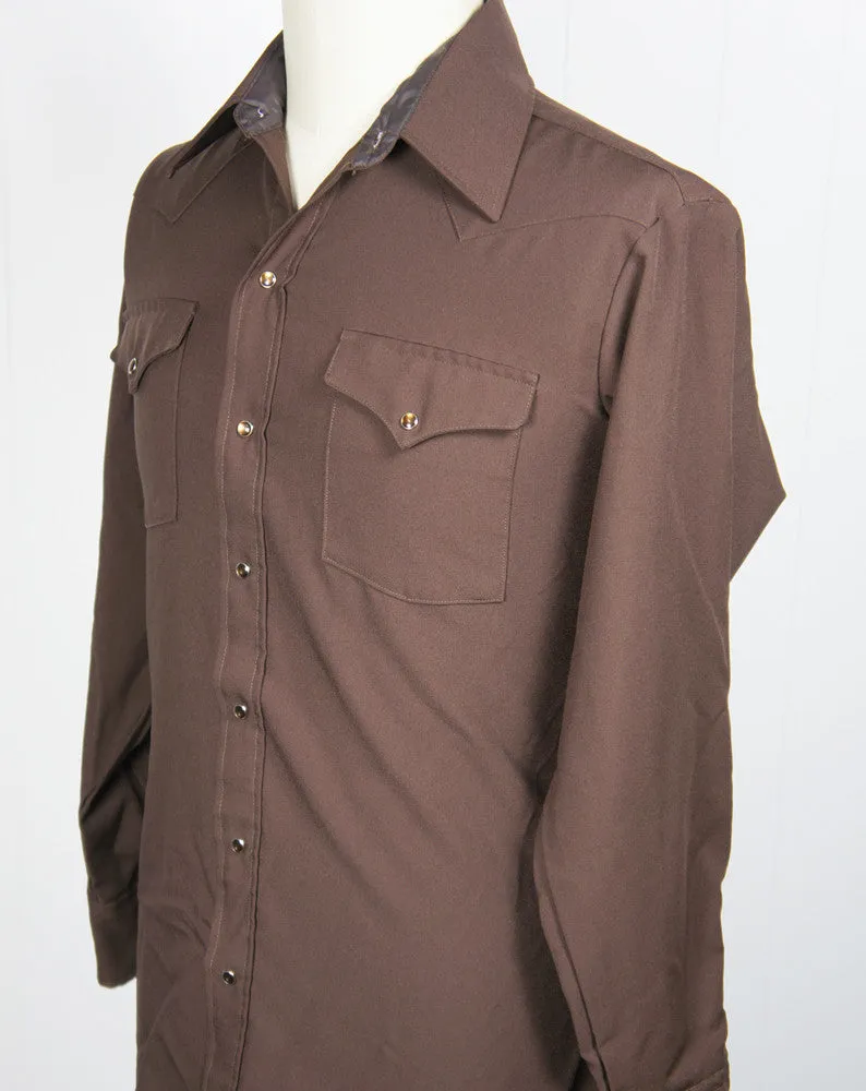 1970's Brown Polyester Western Pearl Snap Shirt - Size L