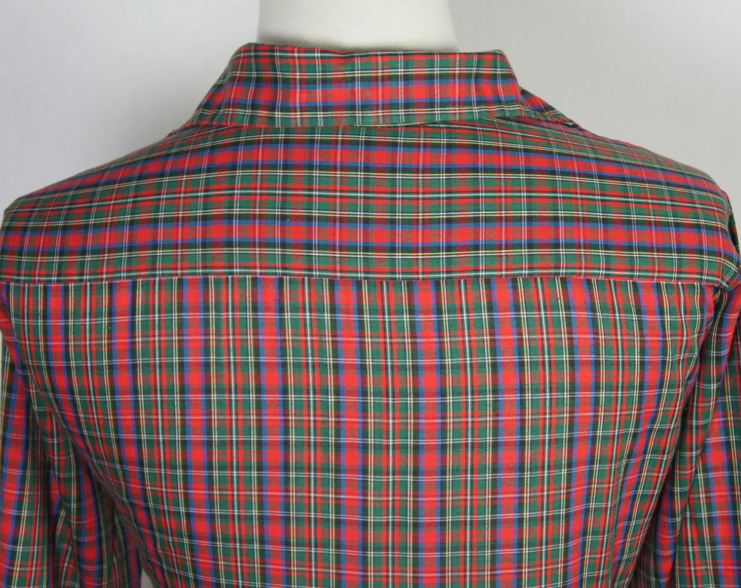 1970's Red & Green Button Up Shirt - Long Sleeve, Size L