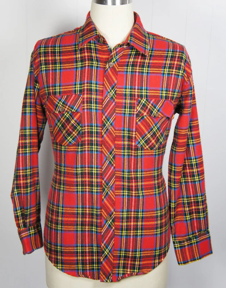 1980's Festive Multicolor Striped Plaid Flannel Shirt - Size XL
