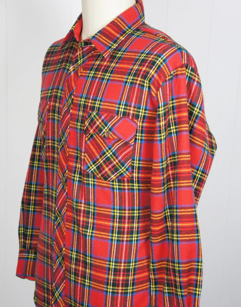1980's Festive Multicolor Striped Plaid Flannel Shirt - Size XL