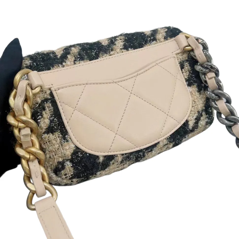 19K Beige Houndstooth Tweed 19 Waist Belt Bag