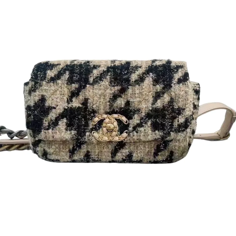 19K Beige Houndstooth Tweed 19 Waist Belt Bag