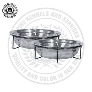 2 Stainless Steel Dog Bowls With Powder Coated Screw On Iron Brackets