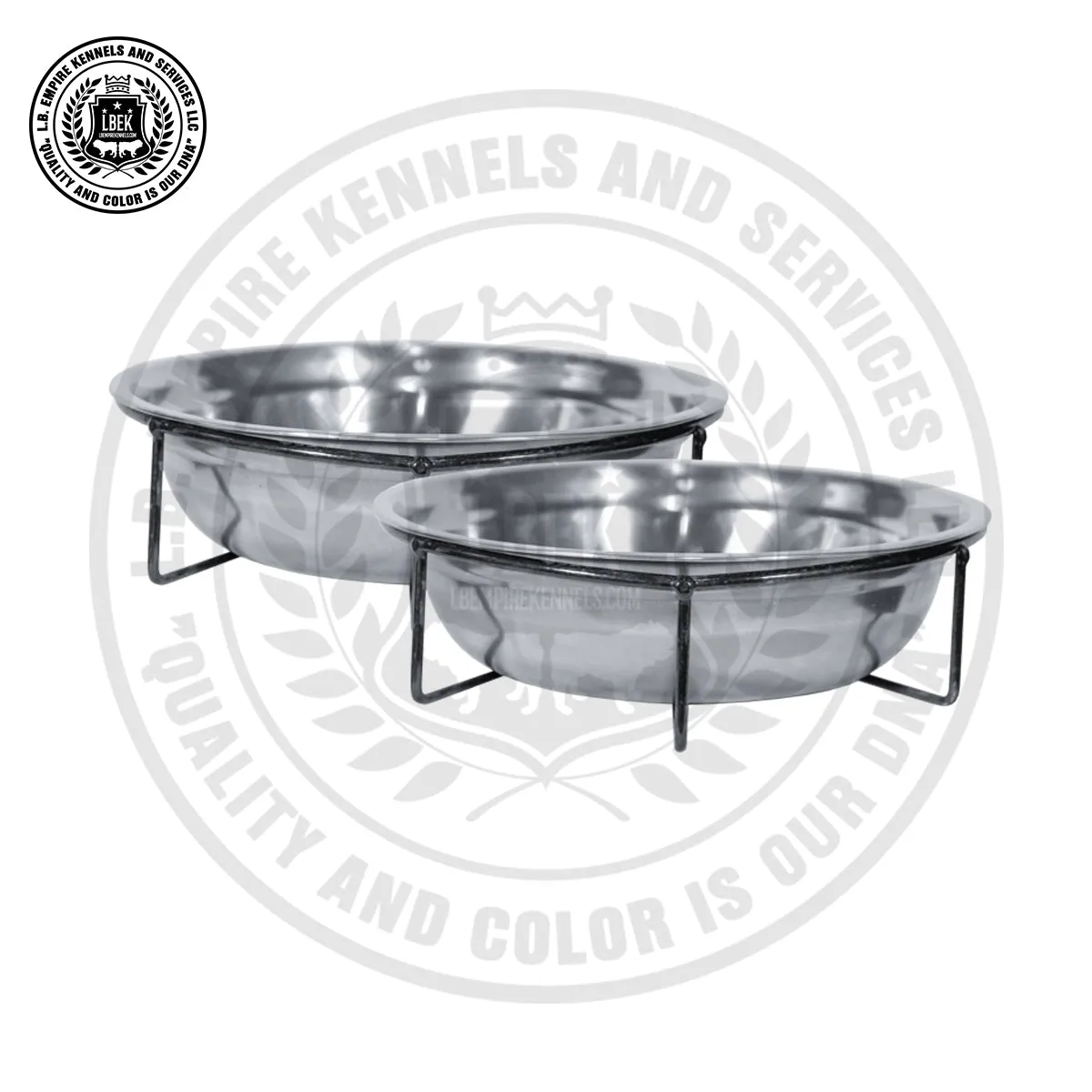 2 Stainless Steel Dog Bowls With Powder Coated Screw On Iron Brackets