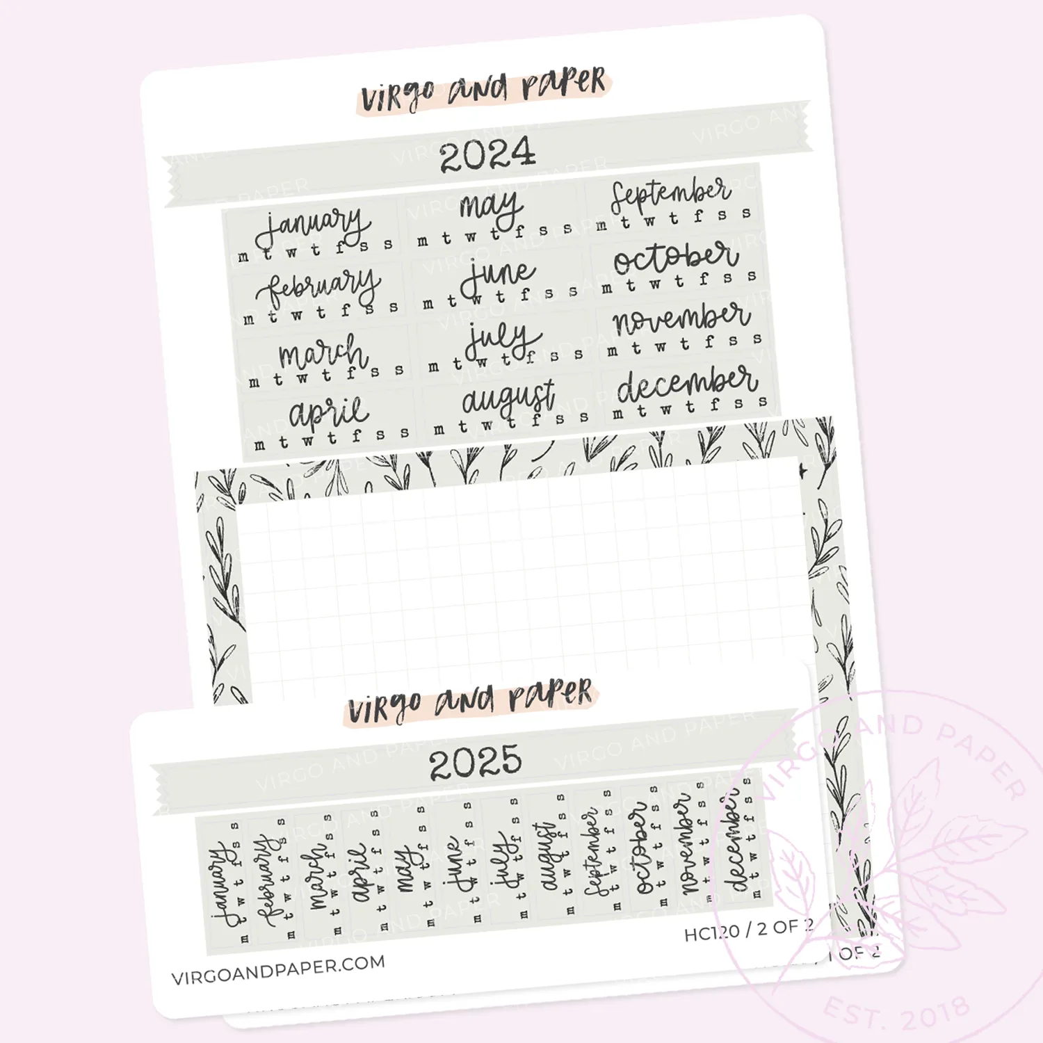 2024 H. Cousin Yearly Calendar Sticker Kit - Leaf Print