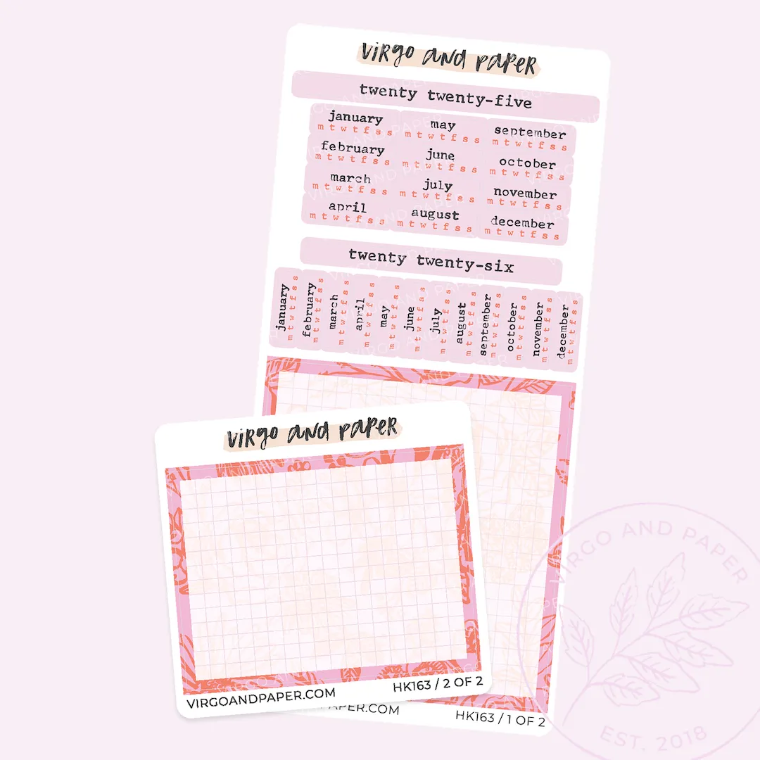 2025 H. Weeks Yearly Calendar Sticker Kit - Pink