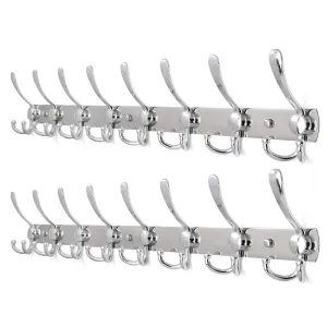 2pacs, WEBI 30-Inch Entryway Robe Hat Clothes Towel Rack Rail/Coat Rack with 8 Flared Tri Hooks, Wall Mounted, Aluminum/Chrome Finish