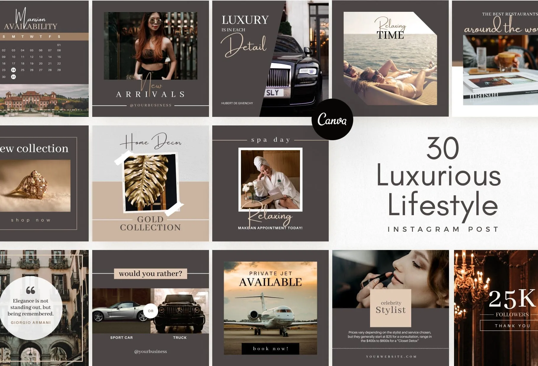 30 Luxurious Lifestyle Instagram Post Canva Templates